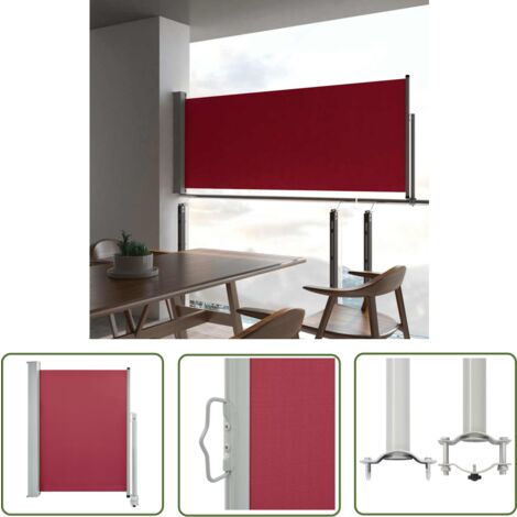 The Living Store Ausziehbare Seitenmarkise 100x300 cm Rot - Balkonmarkise - Sonnenschutz - Gartensonnenblende - Terrassenmarkise - Seitenmarkise