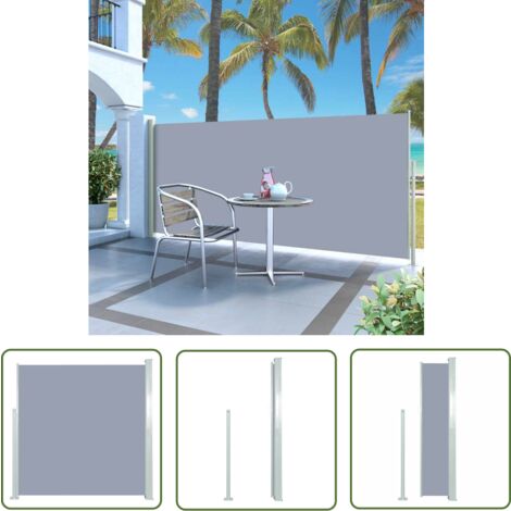 The Living Store Ausziehbare Seitenmarkise 140x300 cm Grau - Sonnenschutz - Gartensonnenmarkise - Seitenmarkise - Balkonschutz - Outdoor Markise