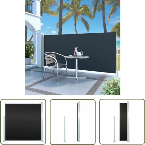 The Living Store Ausziehbare Seitenmarkise 140x300 cm Schwarz - Gartensorgen - Sonnenschutz - Gartendeko - Terrassenüberdachung - Balkonschutz