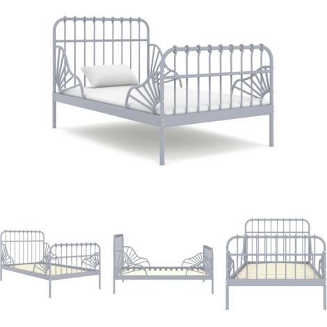 The Living Store Ausziehbett Grau Metall 80x130/200 cm -  Betten & Bettgestelle