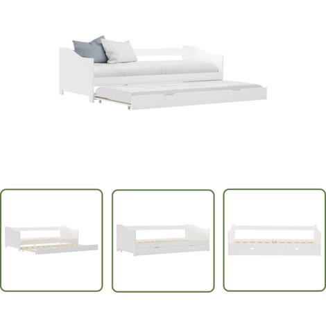 The Living Store Ausziehsofa Bettgestell Weiß Kiefernholz 90×200 cm - Ausziehsofa - Doppelbett Gestell - Bettgestell - Kinderzimmer - Jugendzimmer