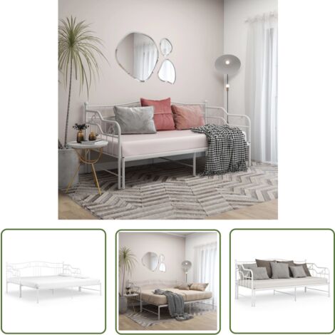 The Living Store Ausziehsofa Bettgestell Weiß Metall 90x200 cm - Ausziehsofa - Bettgestell - Schlafsofa - Gästebett - Wohnzimmermöbel