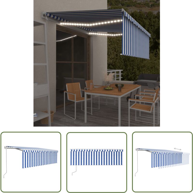 The Living Store - Auvent automatique store capteur de vent led 4,5x3 m Bleu blanc - Auvent Retractable - Auvent Exterieur - Parasol - Abri Solaire