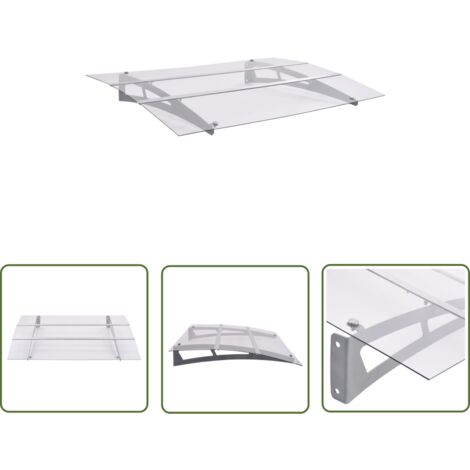 The Living Store Auvent de porte argenté et transparent 120x90 cm polycarbonate - Auvent De Porte - Abri De Porte - Protection Solaire - Store Extérieur - Ombrage Terrasse