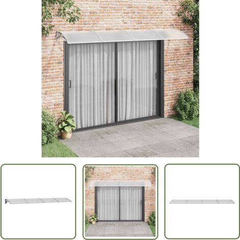 The Living Store Auvent de porte Gris et transparent 350x75 cm Polycarbonate - Auvent De Porte - Abri Porte - Protection Pluie - Store Extérieur - Parasol Porte