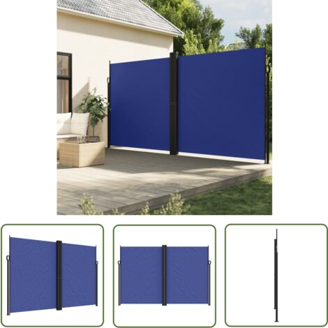 The Living Store Auvent latéral rétractable bleu 220x1000 cm - Parasol - Écran D'intimité - Brise Vue - Voile D'ombrage - Auvent Retractable
