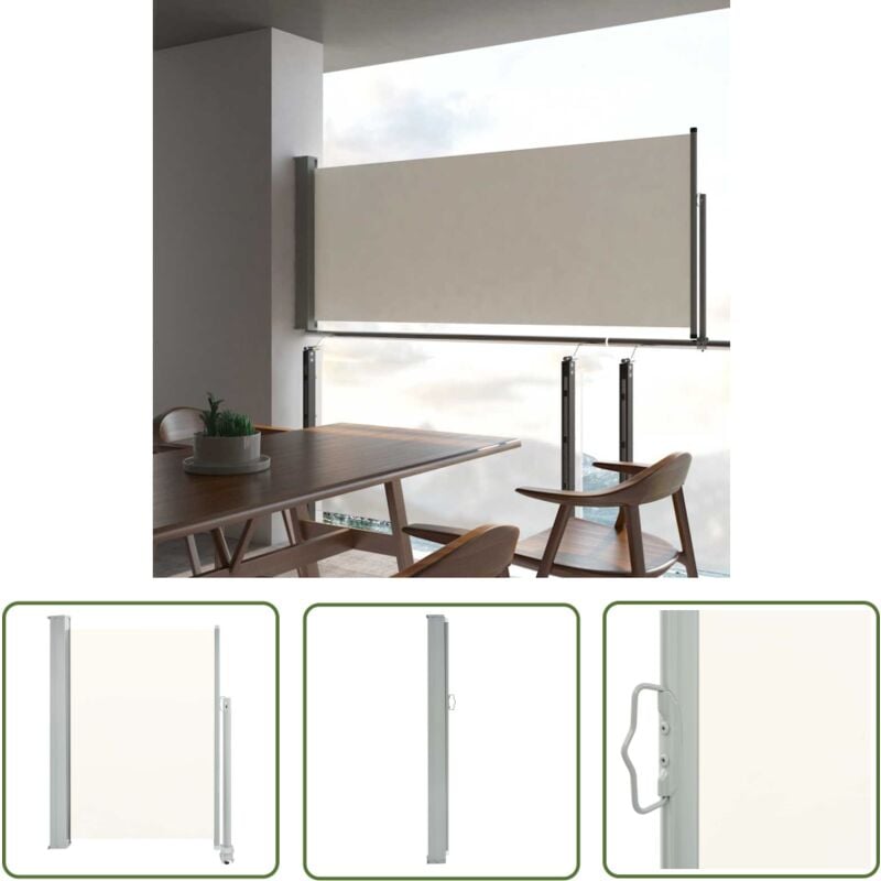 The Living Store - Auvent latéral rétractable de patio 100 x 300 cm Blanc cassé - Parasol - Auvent De Terrasse - Protection Solaire - Intimité