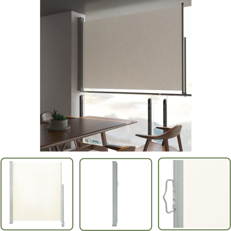 The Living Store - Auvent latéral rétractable de patio 160 x 300 cm Blanc cassé - Parasol - Auvent De Terrasse - Protection Solaire - Ombrellette