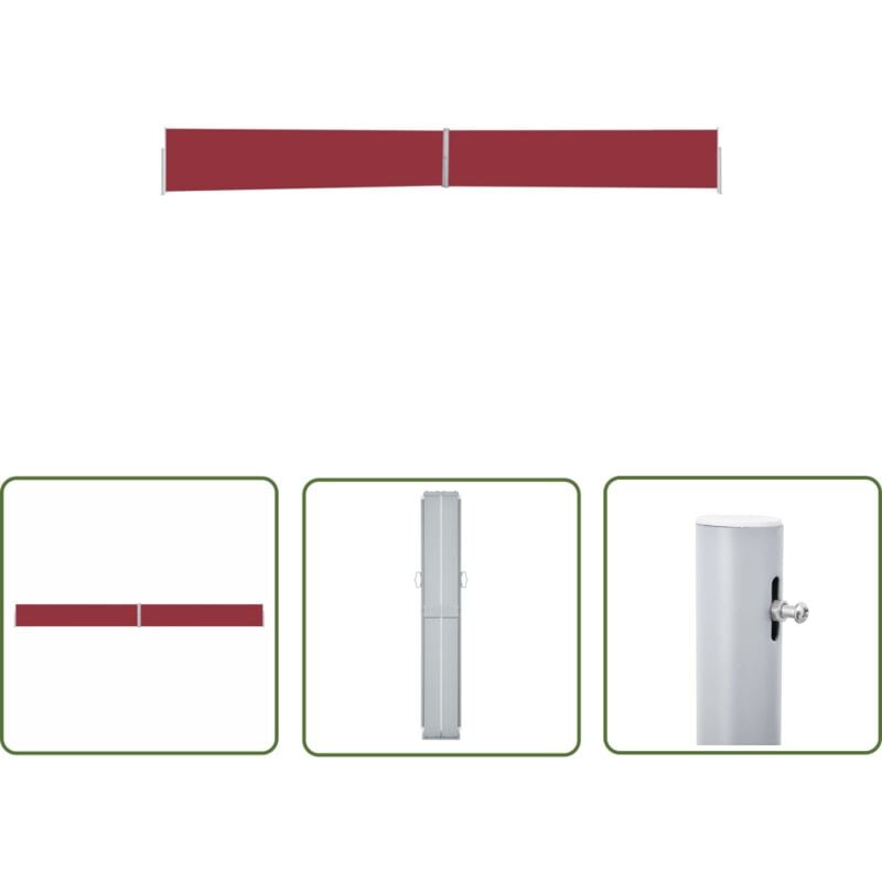 The Living Store - Auvent latéral rétractable de patio 170x1200 cm Rouge - Parasol - Auvent De Terrasse - Écran Solaire - Protection Solaire - Jardin