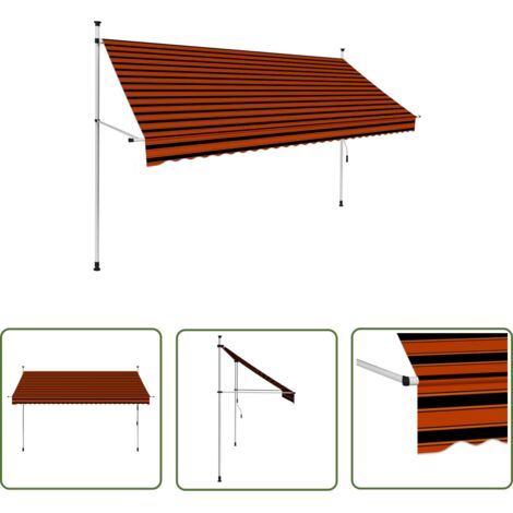 The Living Store Auvent manuel rétractable 300 cm Orange et marron - Auvent Retractable - Stores Exterieurs - Abri Solaire - Protection Soleil - Jardin