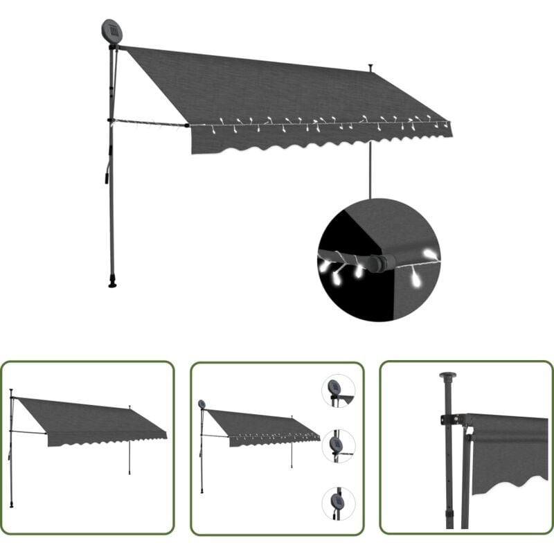 The Living Store - Auvent manuel rétractable avec led 400 cm Anthracite - Auvent Retractable - Auvent Exterieur - Store Banne - Abri Soleil