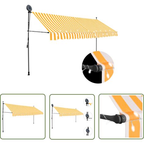 The Living Store Auvent manuel rétractable avec LED 400 cm Blanc et orange - Auvent Retractable - Abri Jardin - Parasol - Stores Exterieurs - Éclairage Led Solaire