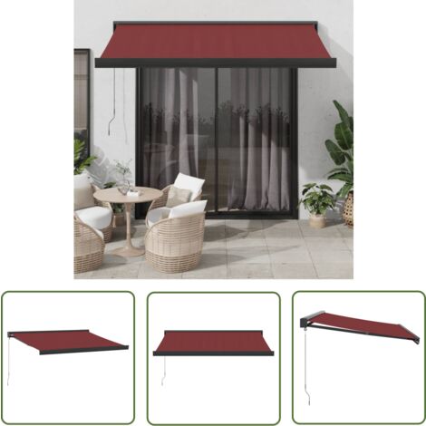 The Living Store Auvent manuel rétractable bordeaux 350x250 cm - Auvent Retractable - Parasol - Abri Solaire - Protection Uv - Terrace