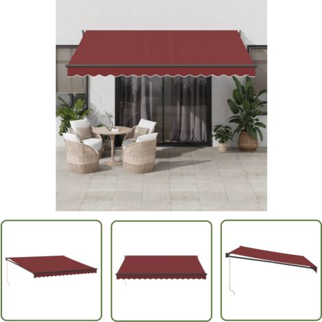 The Living Store Auvent manuel rétractable bordeaux 400x300 cm - Auvent Retractable - Parasol Exterieur - Protection Solaire - Abri Jardin - Terrace Couverte