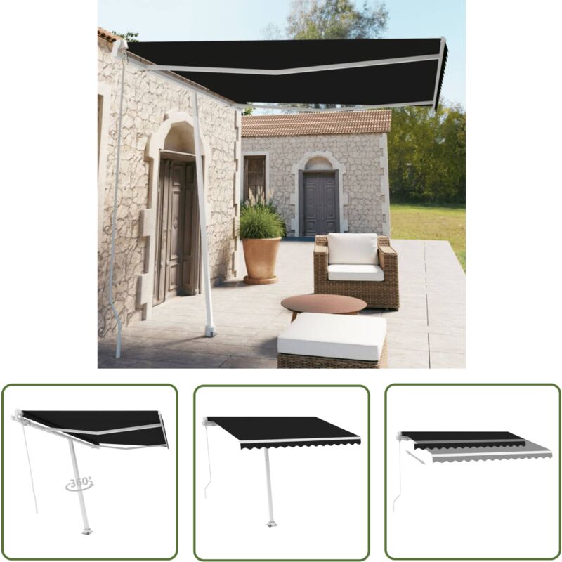 The Living Store Auvent manuel rétractable sur pied 300x250 cm Anthracite - Auvent Retractable - Parasol Exterieur - Abri Solaire - Tente De Jardin