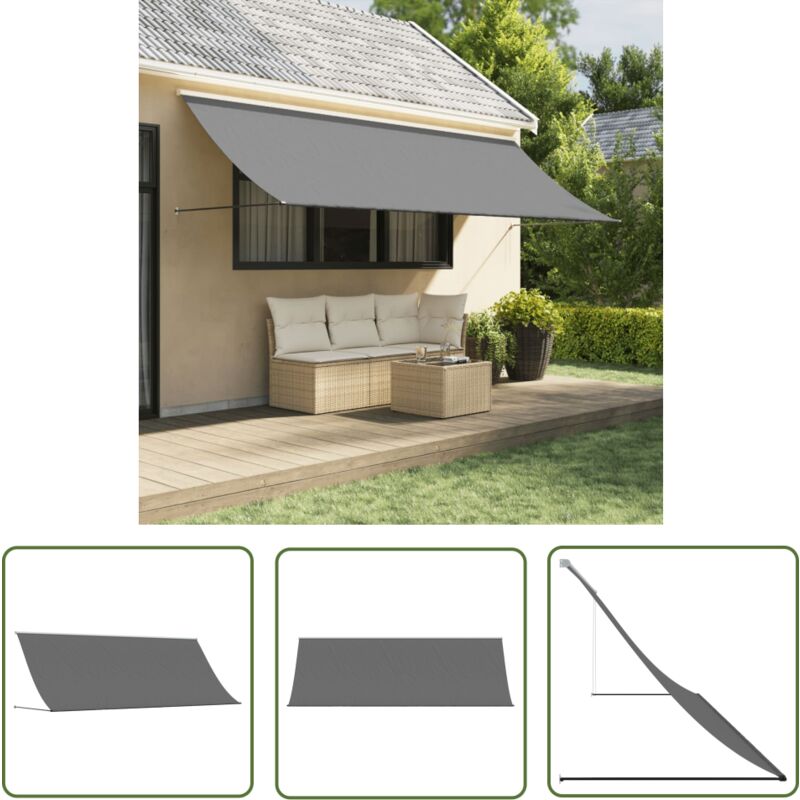 The Living Store - Auvent rétractable anthracite 350x150 m tissu et acier - Auvent Retractable - Stores Exterieurs - Parasol Mural - Ombre Solaire