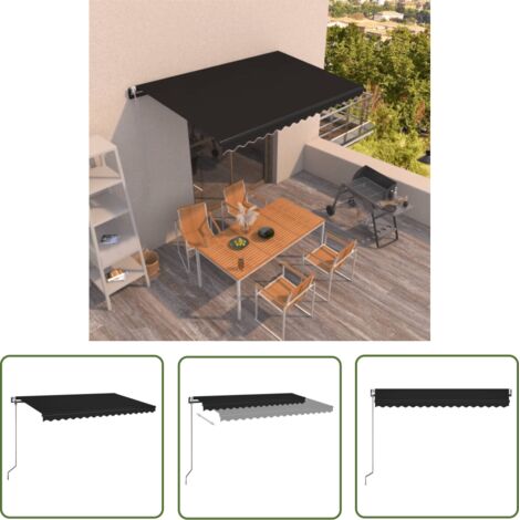 The Living Store Auvent rétractable automatique 450x350 cm Anthracite - Auvent Retractable - Store Banne - Parasol - Abri Extérieur - Protection Solaire