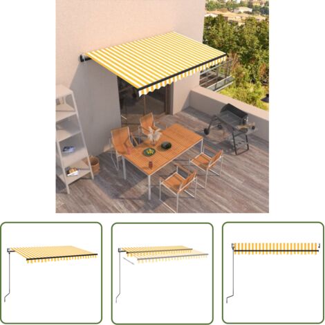 The Living Store Auvent rétractable automatique 450x350 cm Jaune et blanc - Auvent Retractable - Store Banne - Parasol - Abri Solaire - Jardin