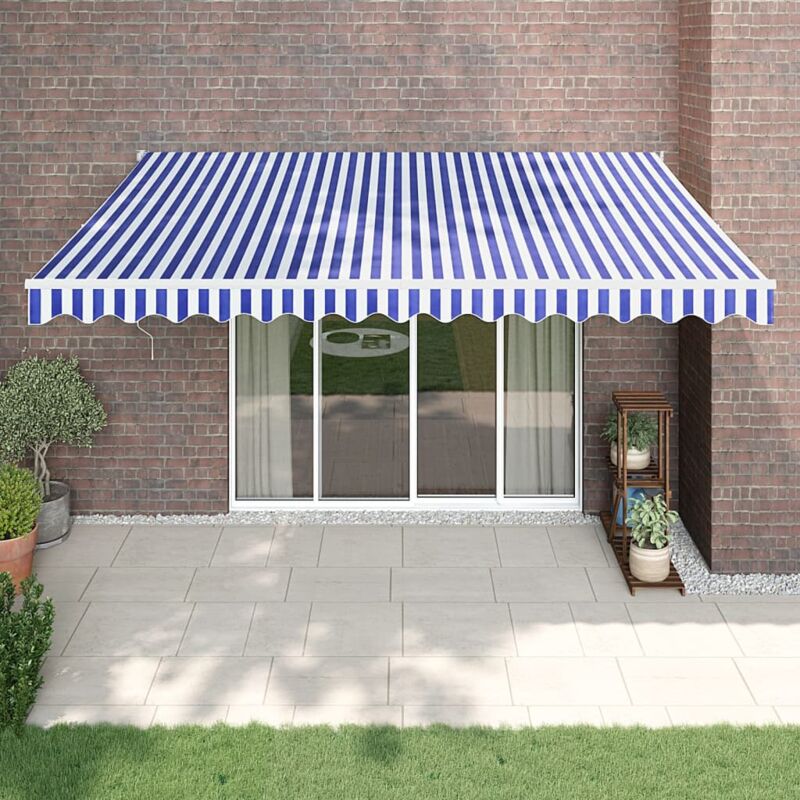 Auvent rétractable bleu et blanc 4,5x3 m tissu et aluminium The Living Store Bleu