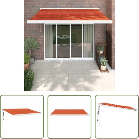 The Living Store Auvent rétractable orange et marron 3x2,5 m tissu et aluminium - Auvent Retractable - Parasol Mural - Ombre Solaire - Protection Uv - Décoration Extérieure