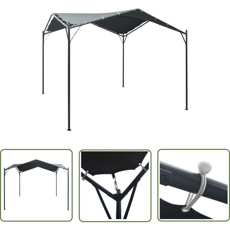 The Living Store Auvent tente belvédère 3x3 m Acier Anthracite - Chapiteau - Auvent - Parasol - Gazebo - Abri Extérieur