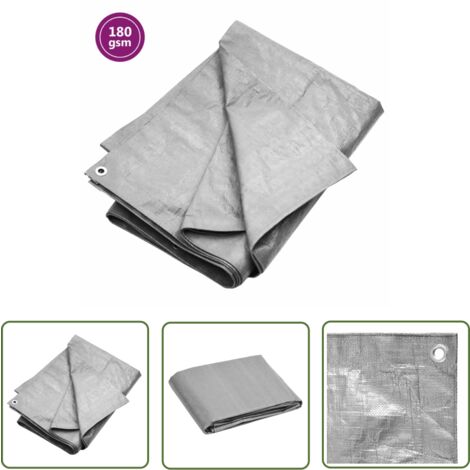The Living Store Bâche 180 g/m² 4x6 m Gris PEHD - Bâche Imperméable - Bâche De Protection - Bâche Jardin - Bâche Multifonction - Bâche Grise