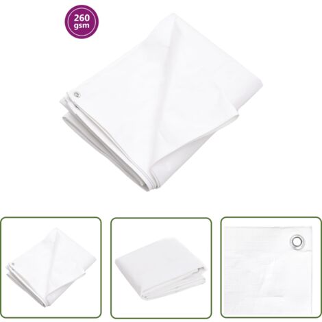 The Living Store Bâche 260 g/m² 4x4 m Blanc PEHD - Couverture Imperméable - Bâche Plastique - Bâche De Protection - Bâche Jardin - Bâche Multifonction
