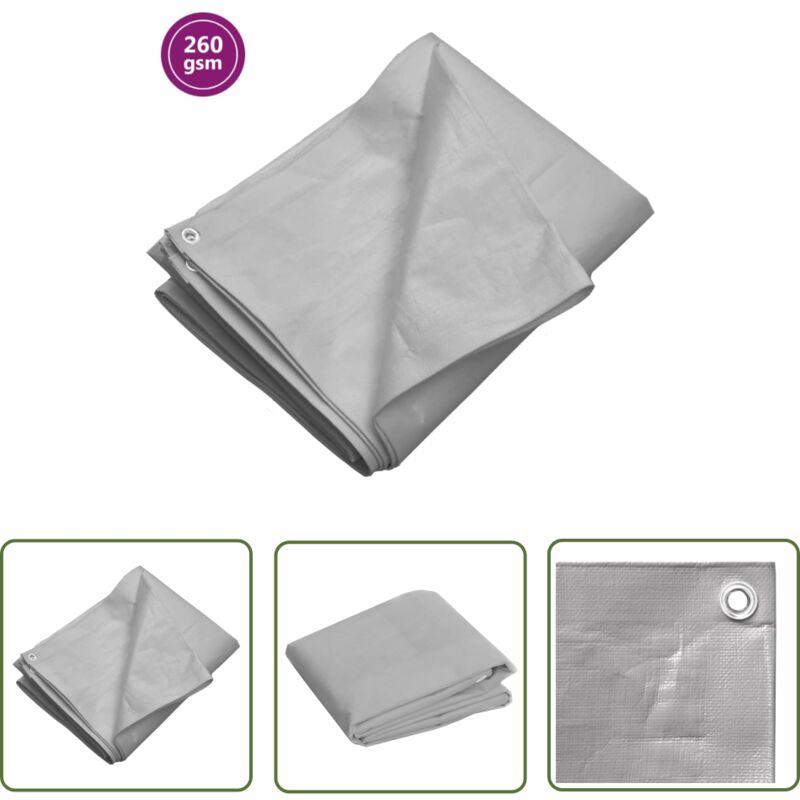 Bâche 260 g/m² 4x6 m Gris pehd - Bâche Imperméable - Bâche De Protection - Bâche Jardin - Bâche Multifonction - Bâche Grise - The Living Store