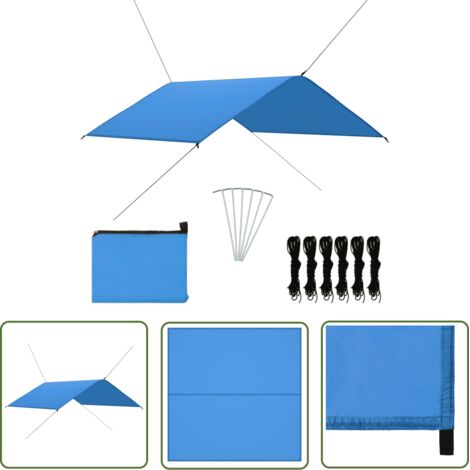 The Living Store Bâche d'extérieur 4x4 m Bleu - Tente Extérieure - Bâche Imperméable - Protection Solaire - Parasol Pliable - Abri De Soleil