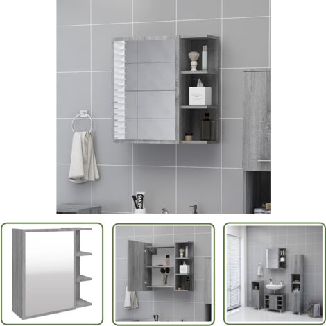 The Living Store Bad-Spiegelschrank Grau Sonoma 62,5x20,5x64 cm Holzwerkstoff - Badezimmermöbel - Spiegelschrank - Holzwerkstoffschrank - Grau Sonoma - Handtuchhalter