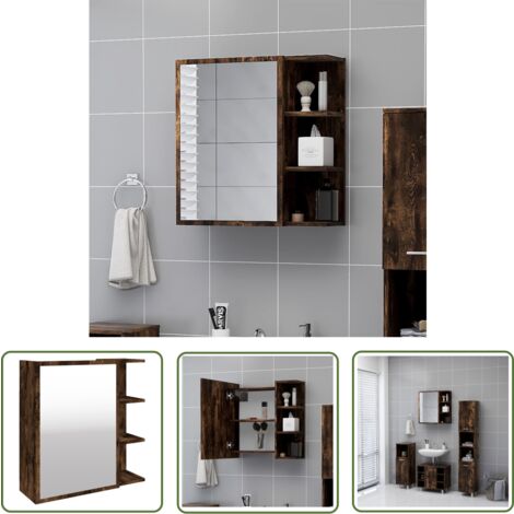 The Living Store Bad-Spiegelschrank Räuchereiche 62,5x20,5x64 cm Holzwerkstoff - Holzschrank - Badezimmermöbel - Spiegelschrank - Wandmontage - Rauchfarbe