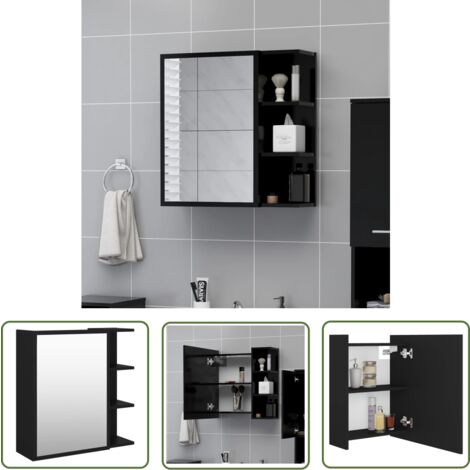 The Living Store Bad-Spiegelschrank Schwarz 62,5x20,5x64 cm Holzwerkstoff - Spiegelschrank - Badezimmermöbel - Holzwerkstoff Möbel - Schwarzer Spiegelschrank - Aufbewahrungsschrank