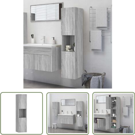 The Living Store Badezimmerschrank Grau Sonoma 30x30x130 cm Holzwerkstoff - Badezimmermöbel - Holzwerkstoff Möbel - Badschrank - Spiegelschrank - Unterschrank