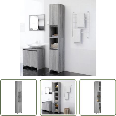 The Living Store Badezimmerschrank Grau Sonoma 30x30x183,5 cm Holzwerkstoff - Badezimmermöbel - Holzschränke - Spiegelschrank - Waschtischunterschrank - Grau Sonoma