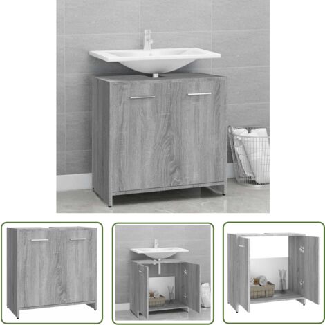 The Living Store Badezimmerschrank Grau Sonoma 60x33x60 cm Holzwerkstoff - Badezimmermöbel - Badschrank - Holzwerkstoff - Grau Sonoma - Unterschrank