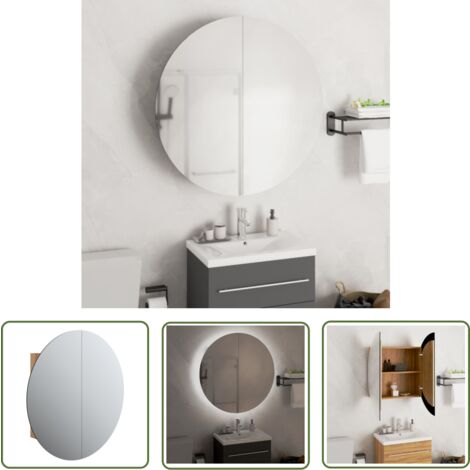 The Living Store Badezimmerschrank mit Rundem Spiegel & LED Eichen-Optik - Badezimmermöbel - Holzbadschrank - Runder Spiegel - LED-Beleuchtung - Kosmetiktisch