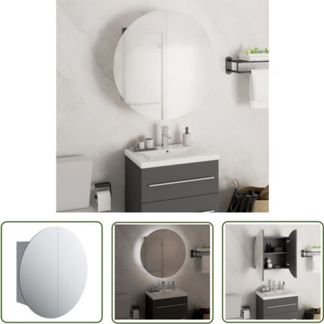 The Living Store Badezimmerschrank mit Rundem Spiegel & LED Grau 47x47x17,5 cm - Badezimmermöbel - Badespiegel - Badschrank - Kosmetiktisch - LED-Spiegelschrank