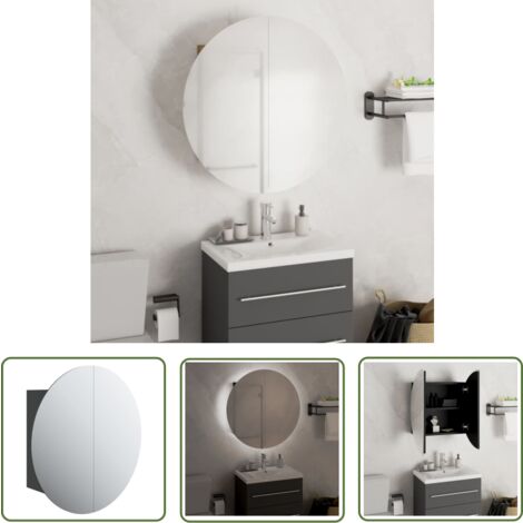 The Living Store Badezimmerschrank mit Rundem Spiegel & LED Schwarz 47x47x17,5cm - Badezimmermöbel - Kosmetiktisch - LED-Spiegelschrank - Runder Spiegel - Badschrank Schwarz