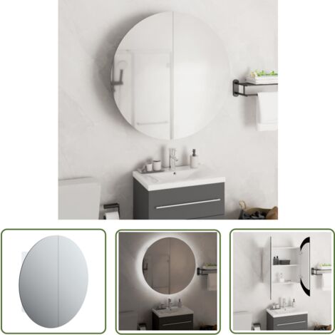 The Living Store Badezimmerschrank mit Rundem Spiegel & LED Weiß 54x54x17,5 cm - Badezimmermöbel - Kosmetiktisch - Spiegelschrank - LED Beleuchtung - Badschrank Weiß