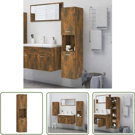 The Living Store Badezimmerschrank Räuchereiche 30x30x130 cm Holzwerkstoff - Badezimmermöbel - Badschrank - Holzwerkstoff Möbel - Spiegelschrank - Unterschrank