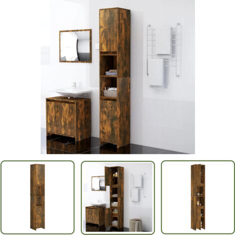The Living Store Badezimmerschrank Räuchereiche 30x30x183,5 cm Holzwerkstoff - Badezimmermöbel - Holzschränke - Wandregal - Spiegelkommode - Duscheinrichtung