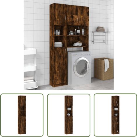 The Living Store Badezimmerschrank Räuchereiche 32x25,5x190 cm Holzwerkstoff - Badezimmermöbel - Holzwerkstoff - Badschrank - Aufbewahrung - Spiegelschrank