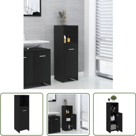 The Living Store Badezimmerschrank Schwarz 30x30x95 cm Holzwerkstoff - Badezimmermöbel - Holzschrank - Schubladen - Wandregal - Stauraum
