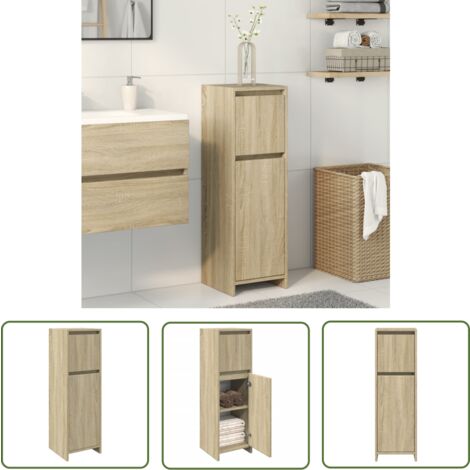 The Living Store Badezimmerschrank Sonoma-Eiche 30x30x95 cm Holzwerkstoff - Badezimmermöbel - Holzbadschrank - Schrank Fürs Badezimmer - Aufbewahrungsbauche - Waschtischunterschrank