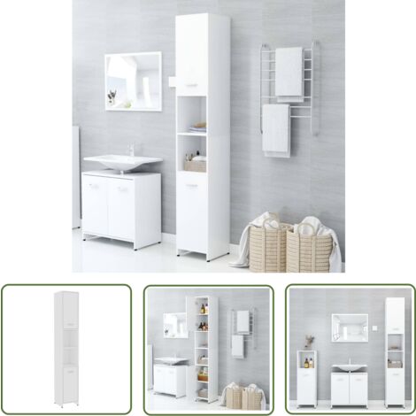 The Living Store Badezimmerschrank Weiß 30x30x183,5 cm Holzwerkstoff - Badezimmermöbel - Holzschrank - Spiegelschrank - Aufbewahrungsraum - Badorganisation