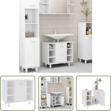 The Living Store Badezimmerschrank Weiß 60x32x53,5 cm Holzwerkstoff - Badezimmermöbel - Holzschrank - Schubladen - Aufbewahrungsraum - Wandmontage