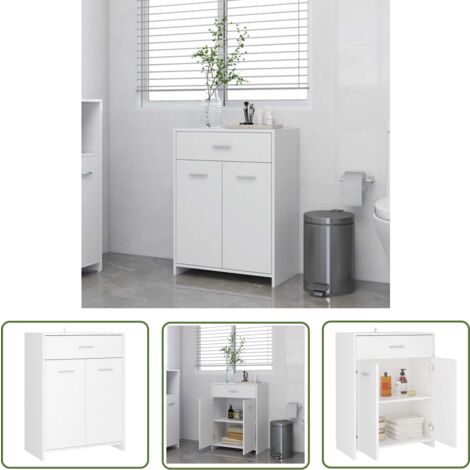 The Living Store Badezimmerschrank Weiß 60x33x80 cm Holzwerkstoff - Badezimmermöbel - Holzschrank - Spiegelschrank - Waschtischunterschrank - Weißer Schrank