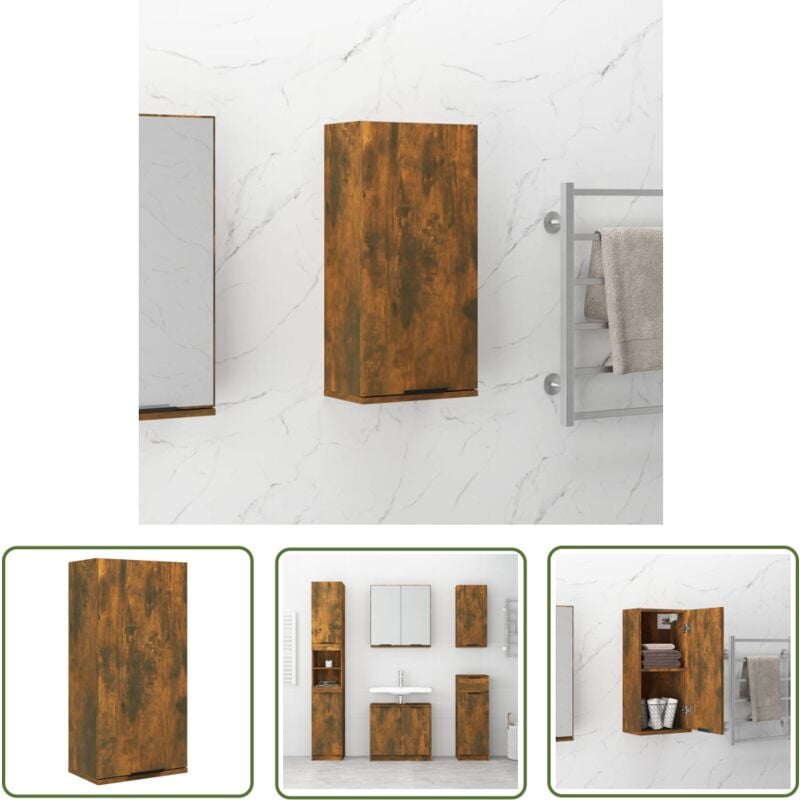 The Living Store - Armoire de salle de bain murale Chêne fumé 32x20x67 cm - Armoire Salle De Bain - Meuble Salle De Bain - Rangement Salle De Bain