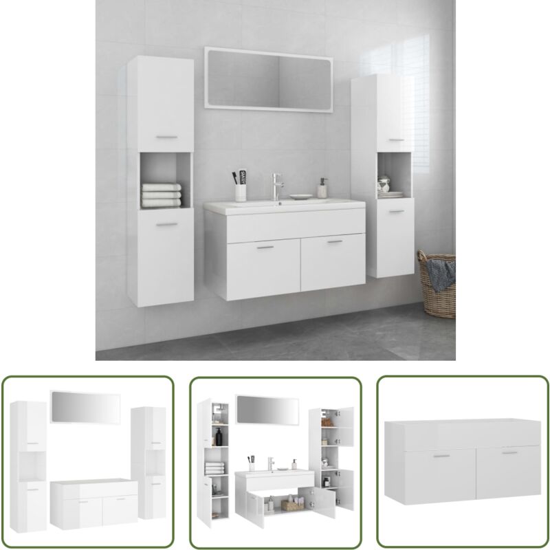 The Living Store - Ensemble de meubles de bain Blanc brillant Bois d'ingénierie - Meuble De Salle De Bain - Ensemble Salle De Bain - Vanity Blanc