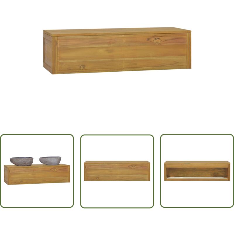 Armoire murale de salle de bain 110x45x30 cm Teck solide - Armoire De Salle De Bain - Meuble De Salle De Bain - Unité De Salle De Bain - Armoire